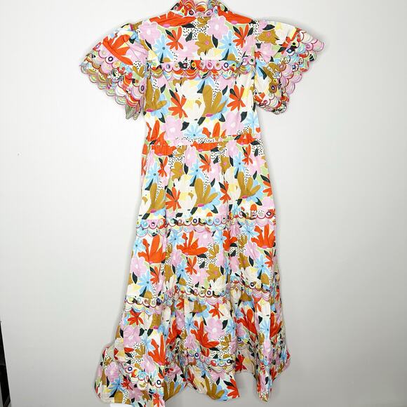 CELIA B Freya Dress Multi Floral Scalloped Edge Midi Shirt Dress Med NEW - Picture 3 of 9